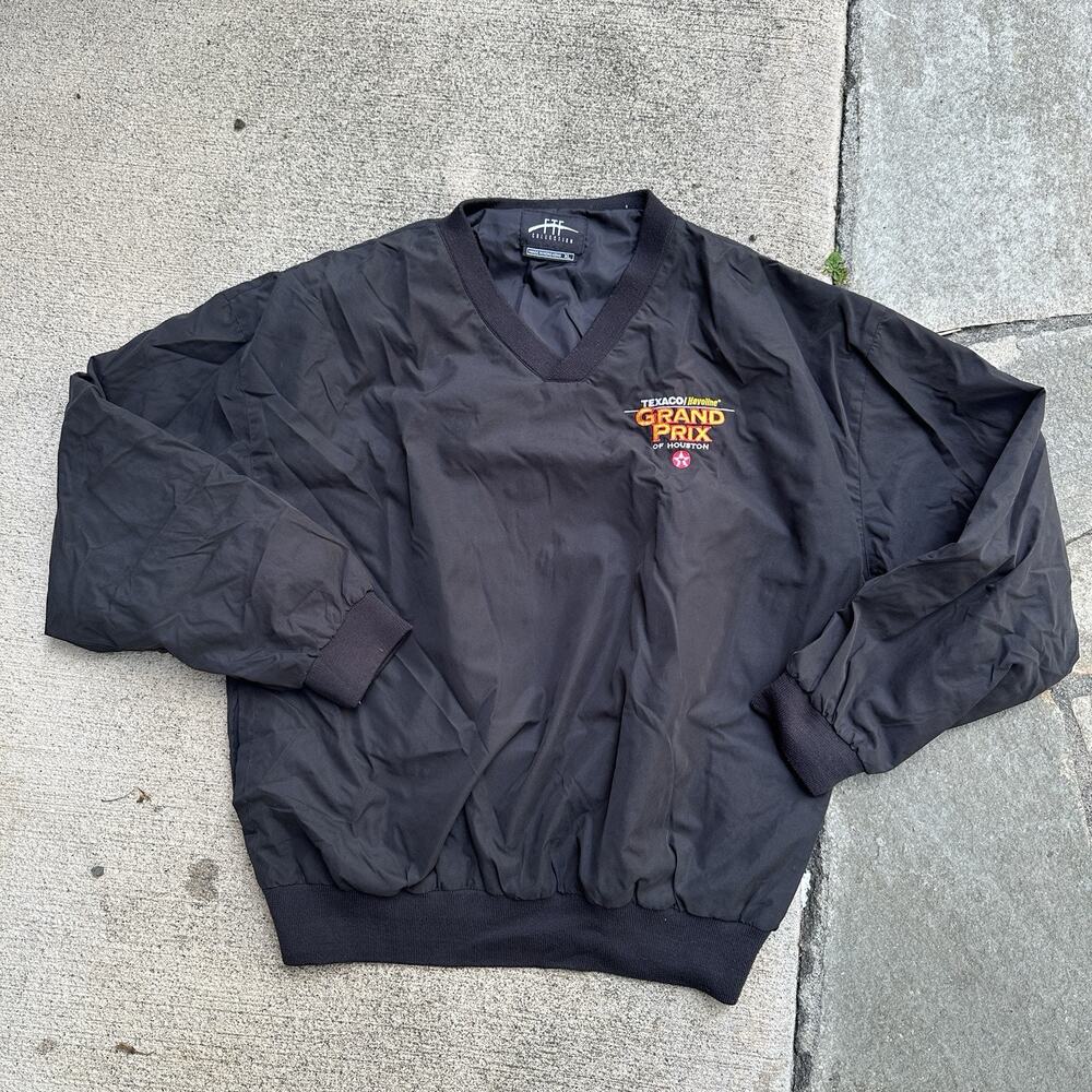 Vintage Racing Pullover XL Black Windbreaker V Neck Grand Prix Texaco Houston